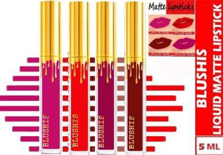 BLUSHIS High Definaton Non Transfer Smudge Proof Long Lasting Liquid Matte Lipstick Combo pack of 4 Price in India