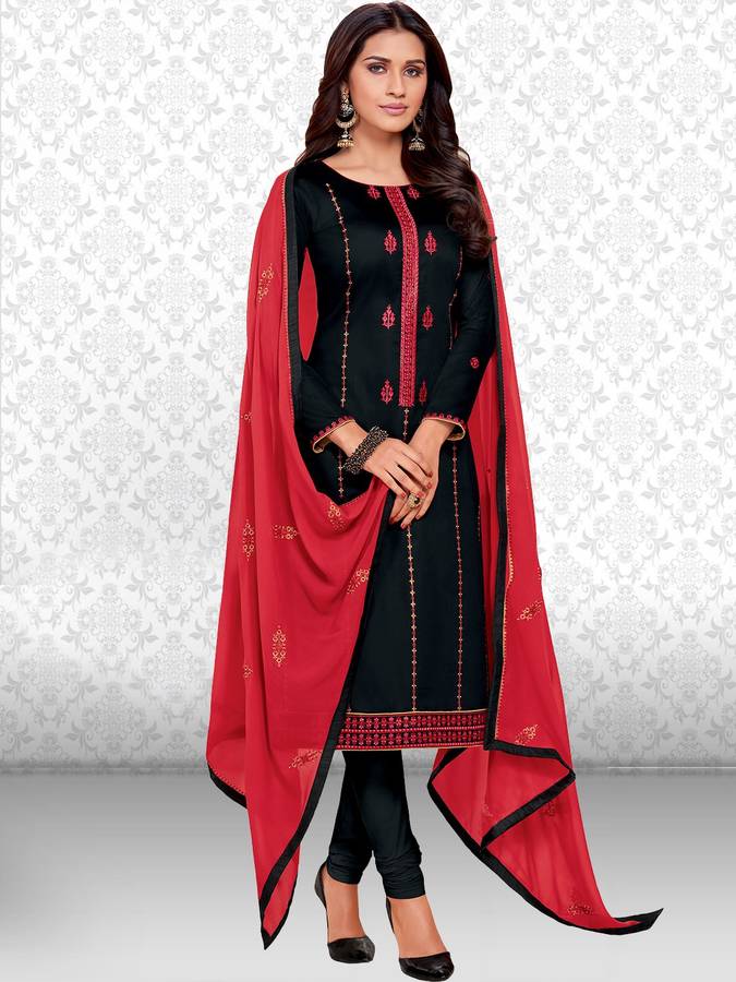 Poly Silk Embroidered Salwar Suit Material