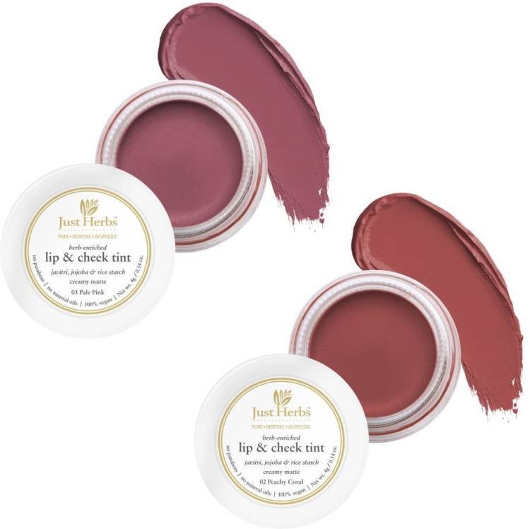Just Herbs Lip and Cheek Tint ( pack of 2) : Subtle Day-Wear Must Haves - Peachy Coral and Pale Pink Lip Stain Price in India