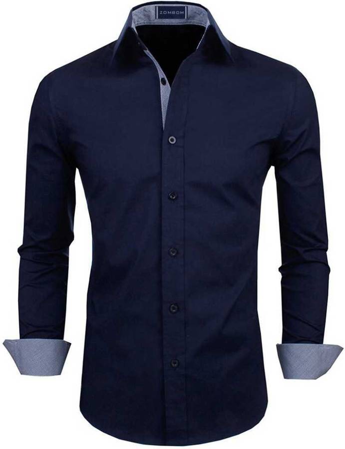 Men Regular Fit Solid Ribbed Collar Collar Casual Shirt