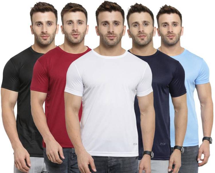 Solid Men Round Neck Black, White, Dark Blue, Maroon, Light Blue T-Shirt Price in India