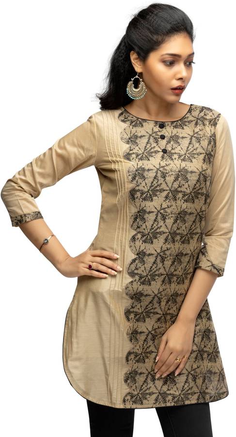 Women Printed Cotton Silk, Viscose Blend Straight Kurta