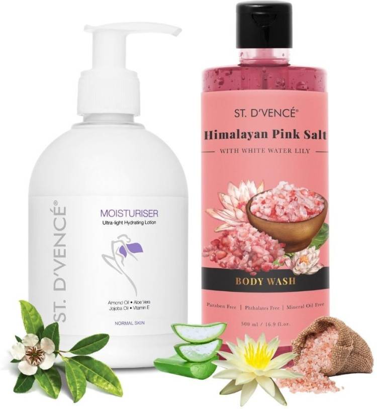ST. D'VENCÉ Original Body Lotion for Normal Skin Type + Himalayan Pink Salt Body Wash with White Water Lilly (300ml + 500ml | Body Lotion + Body Wash) Price in India
