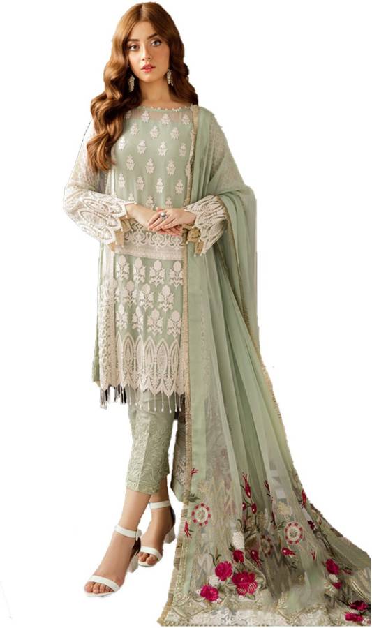 Faux Georgette Embroidered Salwar Suit Material Price in India