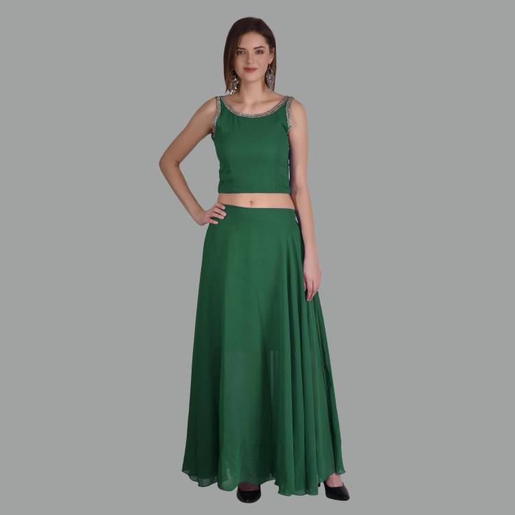 Solid Stitched Lehenga & Crop Top