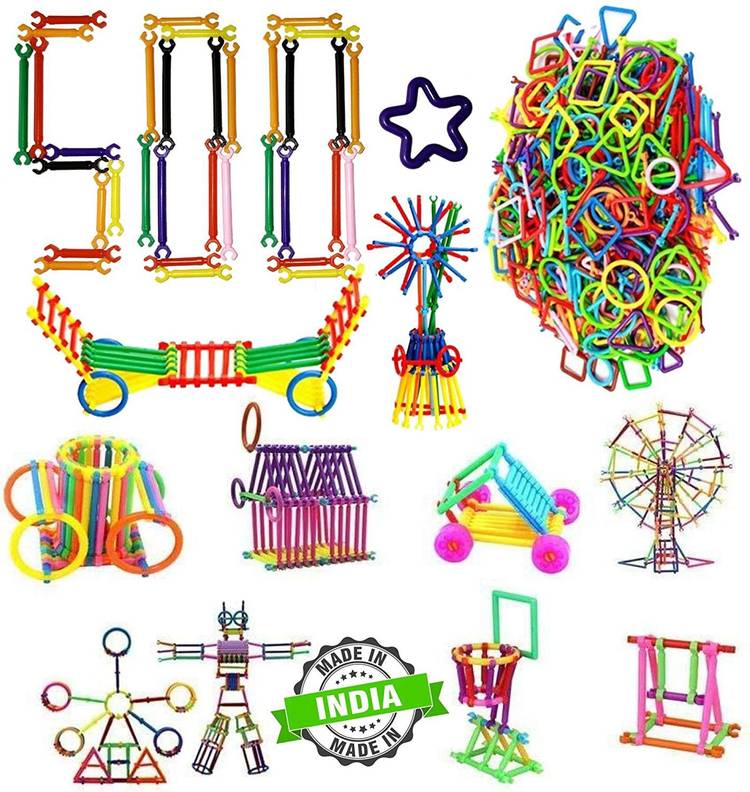 TechHark 501+ Mega Jumbo Pack of Multi Colored DIY Educational Building Blocks Smart Stick with Different Shape Game Set for Kids - Smart Sticks