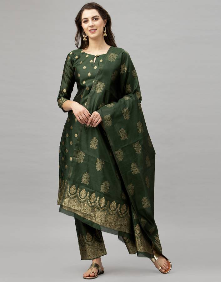 Poly Silk Woven, Embellished Salwar Suit Material