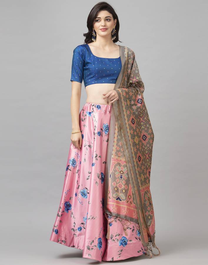 Digital Print, Floral Print, Printed Semi Stitched Lehenga Choli