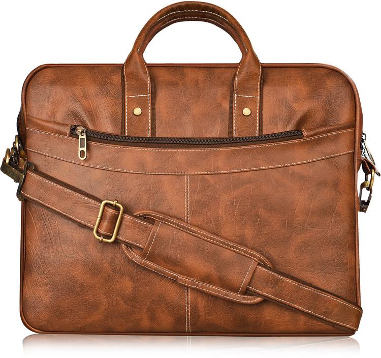 LOREM BG14 Tan Color Briefcase Laptop Bag Cross Body Office Business Professional Bag for Men & Women Waterproof Messenger Bag