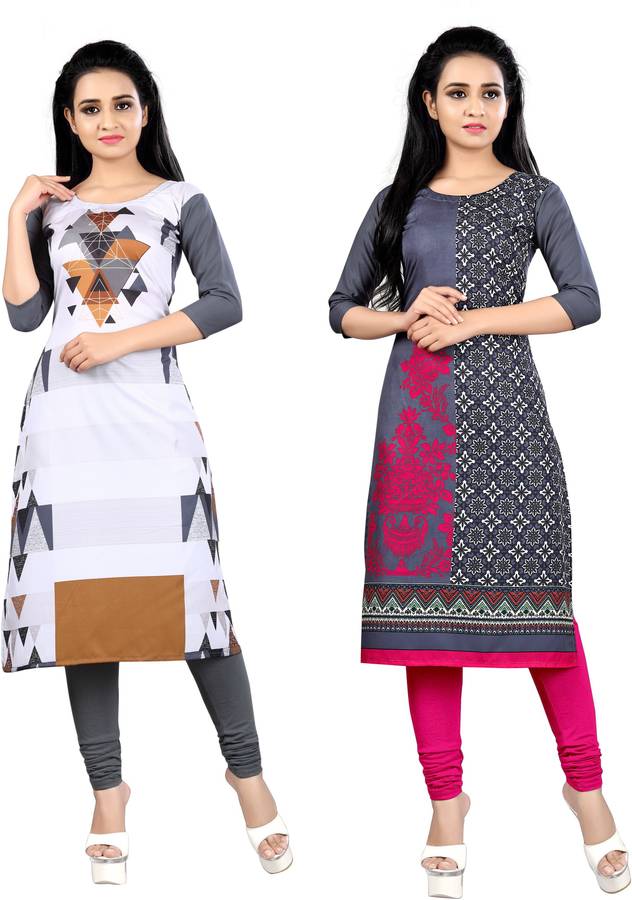 Women Block Print Crepe Straight Kurta Price in India