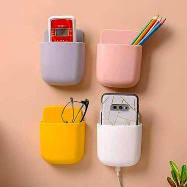 FLIQA Mobile Holder for Home Wall Charging, Wall Mount Phone Holder, Wall Mounted Storage Box Remote Storage Organizer Case for Air Conditioner TV Mobile Phone Plug Holder Stand Rack, Phone Charger Plug Holder 4 Piece Mobile Holder
