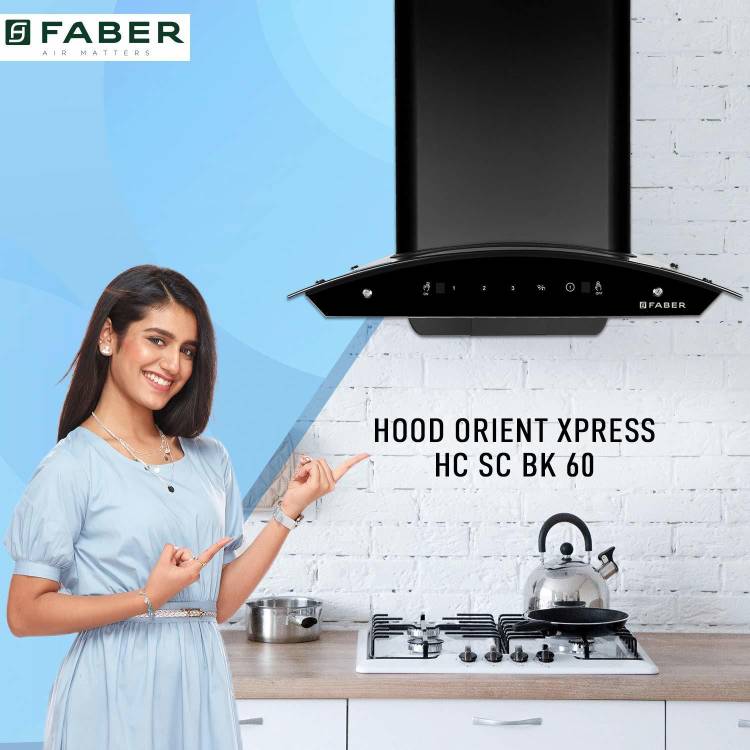 FABER Hood Orient Xpress HC SC BK 60 cm , 1200 m3/hr , Filterless with Gesture Control Auto Clean Wall Mounted Chimney
