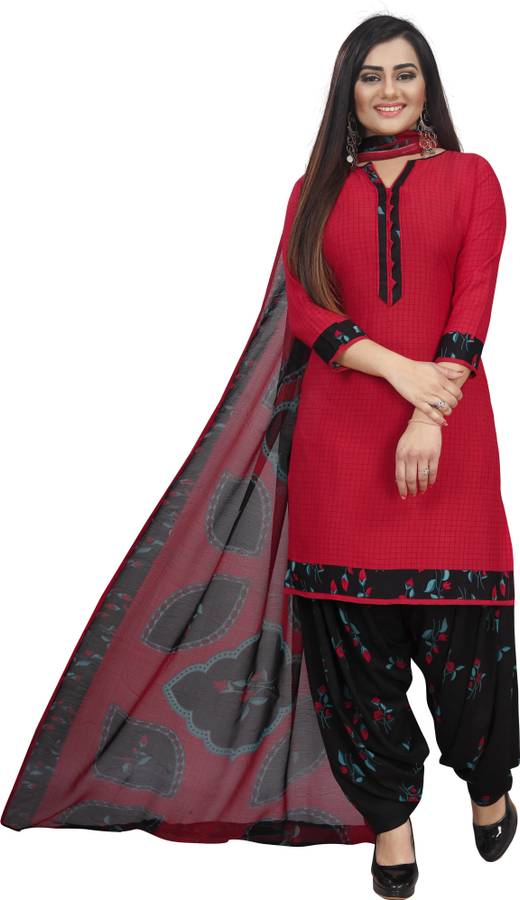 Crepe Floral Print, Checkered Kurta & Churidar Material