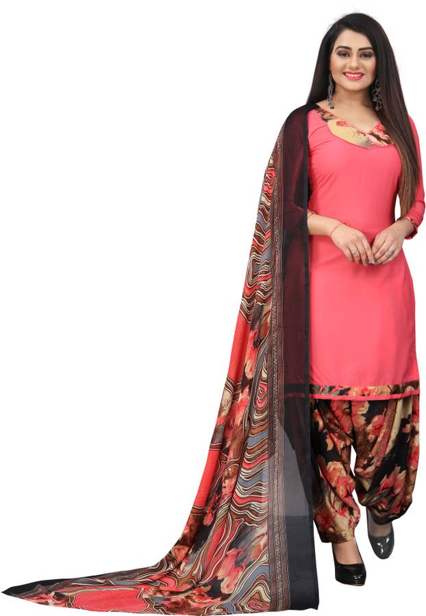 Crepe Floral Print, Solid Kurta & Churidar Material