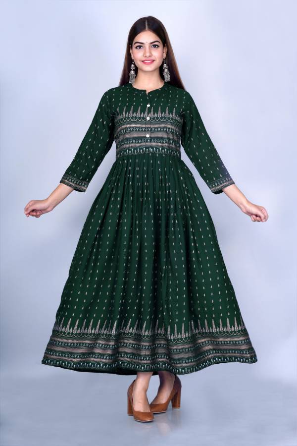 Women Printed Viscose Rayon Flared Kurta Price in India