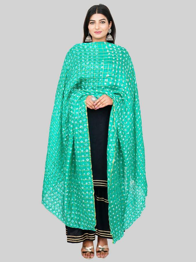 Art Silk Checkered Light Green Women Dupatta