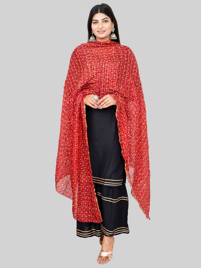 Art Silk Printed Maroon Women Dupatta