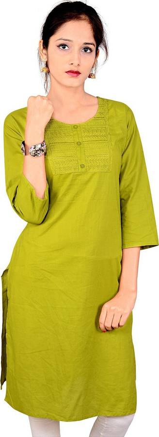 Women Embroidered, Solid Cotton Blend Straight Kurta