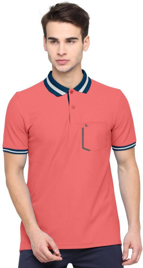 Color Block Men Collared Neck Red T-Shirt Price in India
