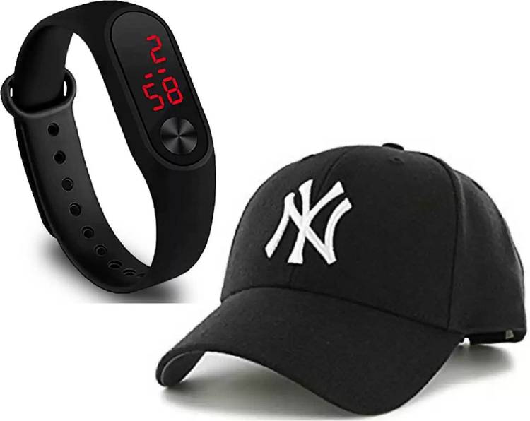 Solid, Embroidered COMBO SET OF 2 WATCH-01+CAP-01 TODAY NEW TREND FOR MEN'S AND KID'S AND BOY'S Cap