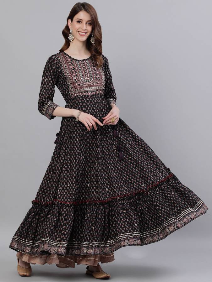 Women Embellished Pure Cotton Anarkali Kurta Price in India