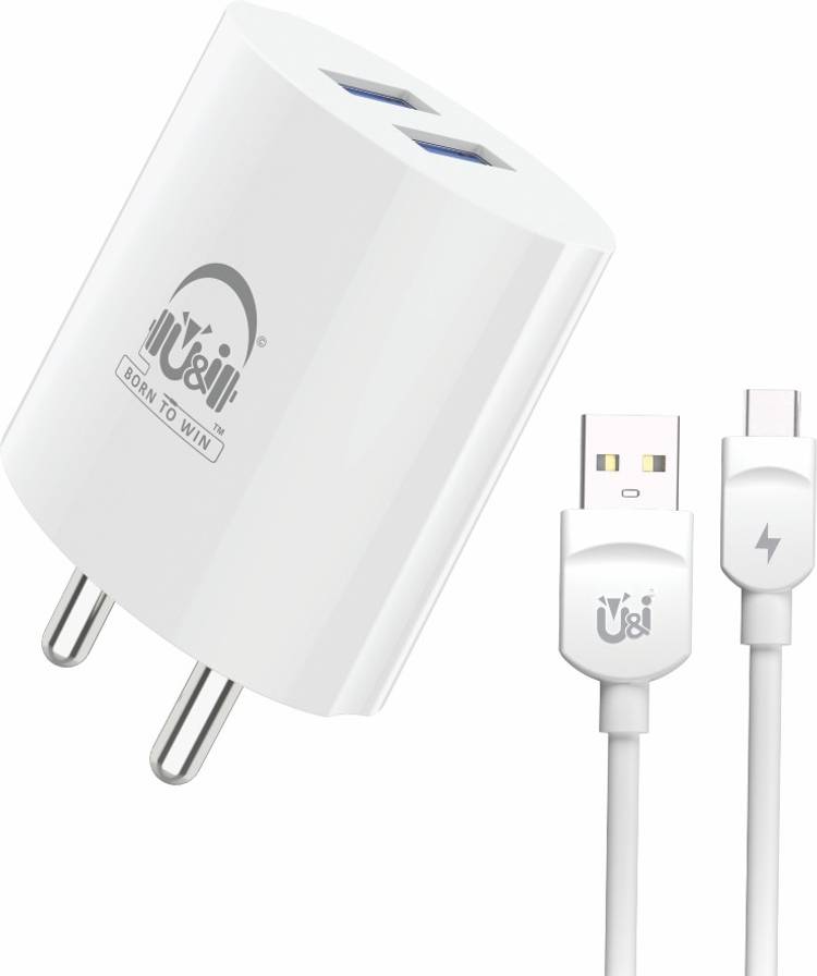 U&I Quick Series Charger Dual USB Port with Type C Data Cable Over Short-Circuit Protection 2.4A Output UiCH 3301 2.4 A Multiport Mobile Charger with Detachable Cable