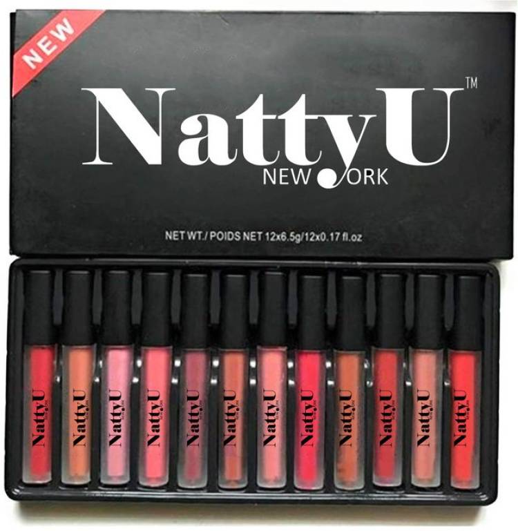 NattyU Beauty Waterproof Matte Lipsticks Set Of 12 - Long Lasting - 12 Different Shades Price in India