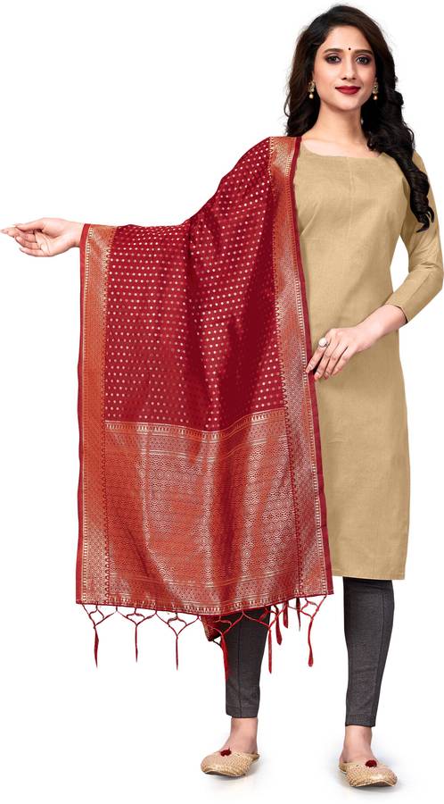 Art Silk Woven Maroon Women Dupatta