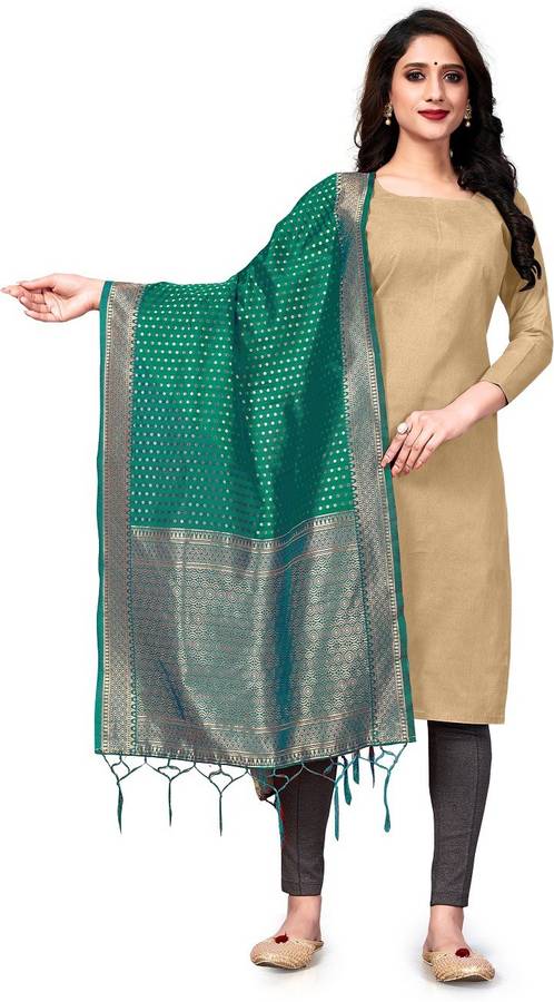 Art Silk Woven Green Women Dupatta