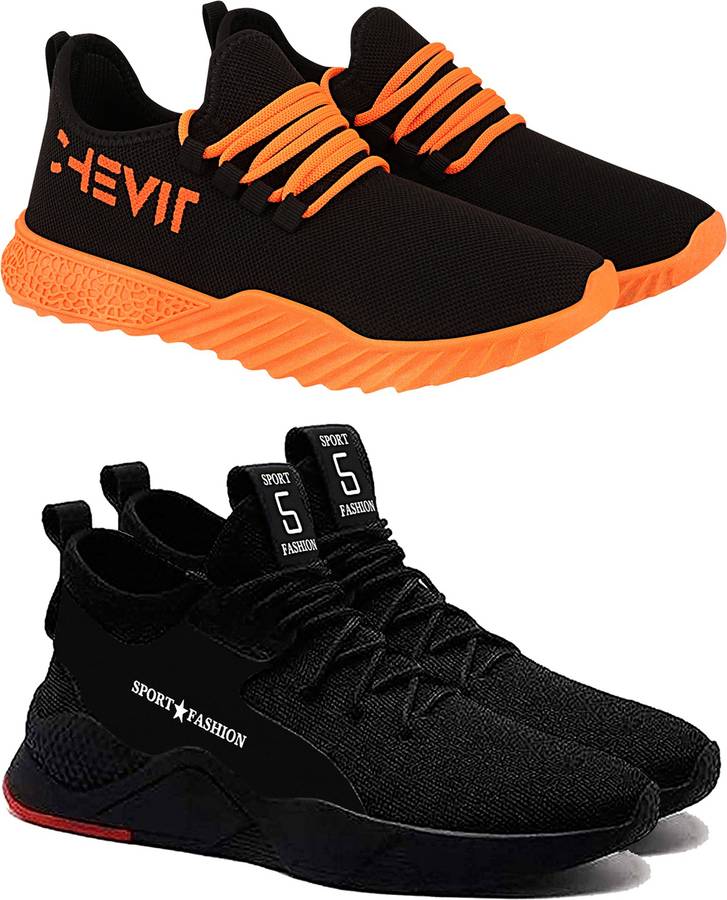 Lightweight Pack of 02 Pair Shoes for Men Casual Sneakers Outdoor Shoes for Men Latest & Stylish Sports Shoe for Running Gym Cycling & Trekking Sneakers For Men Sneakers For Men