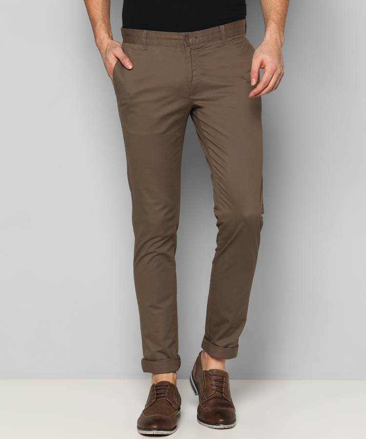 Skinny Fit Men Grey Cotton Blend Trousers