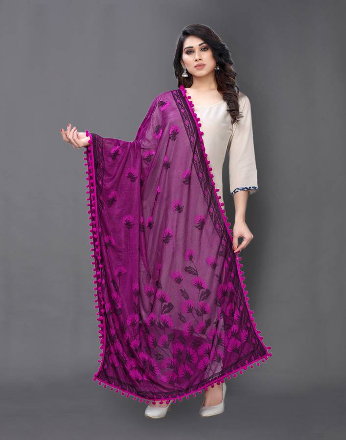 Lycra Blend Embellished, Woven Purple Women Dupatta