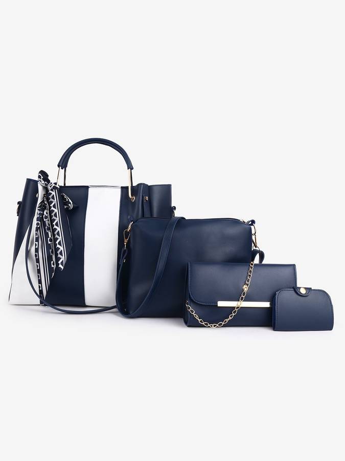 Women Blue, White Hand-held Bag