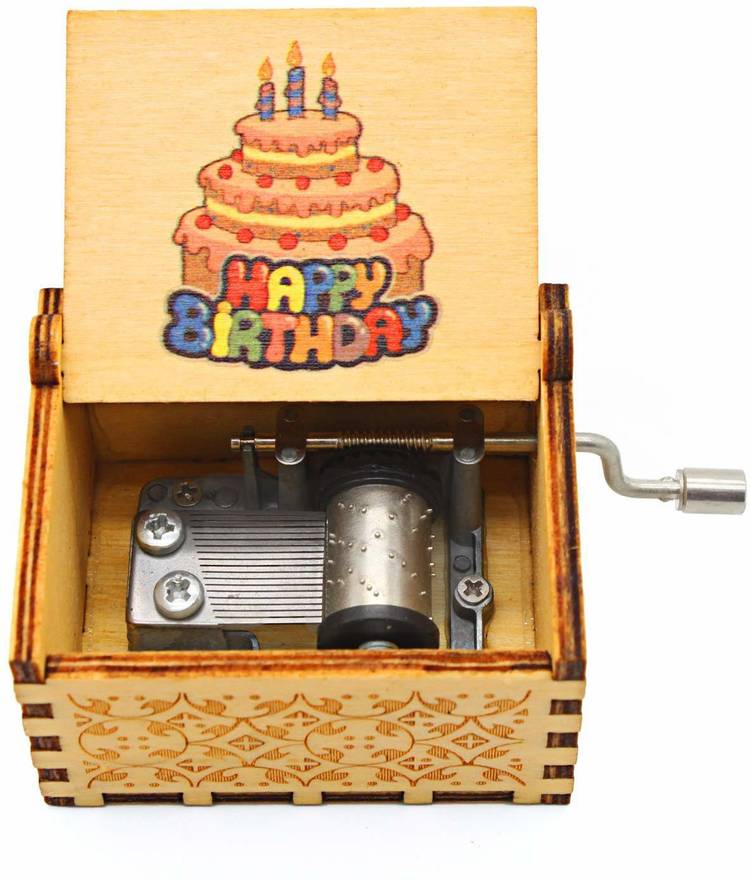 EITHEO Wooden Hand Cranked Collectable Engraved Musical Box (Happy Birthday Cake)