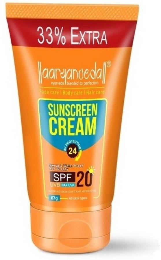 Aaryanveda Sun Protective Sunscreen UVB + UVA, Non Greasy & Water Proof For Men & Women - SPF 20 PA+ Price in India