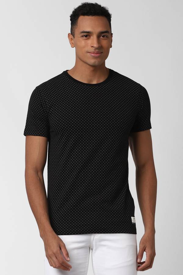 Printed Men Round Neck Black T-Shirt Price in India