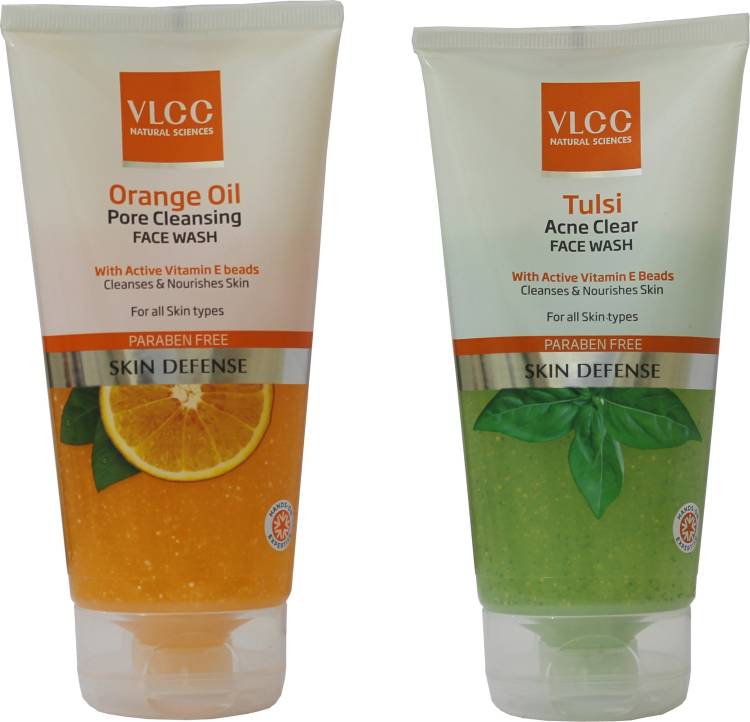 VLCC COMBO KIT OF ORANGE OIL FACE WASH & TULSI FACE WASH (150*2) each 150 ML Face Wash Price in India