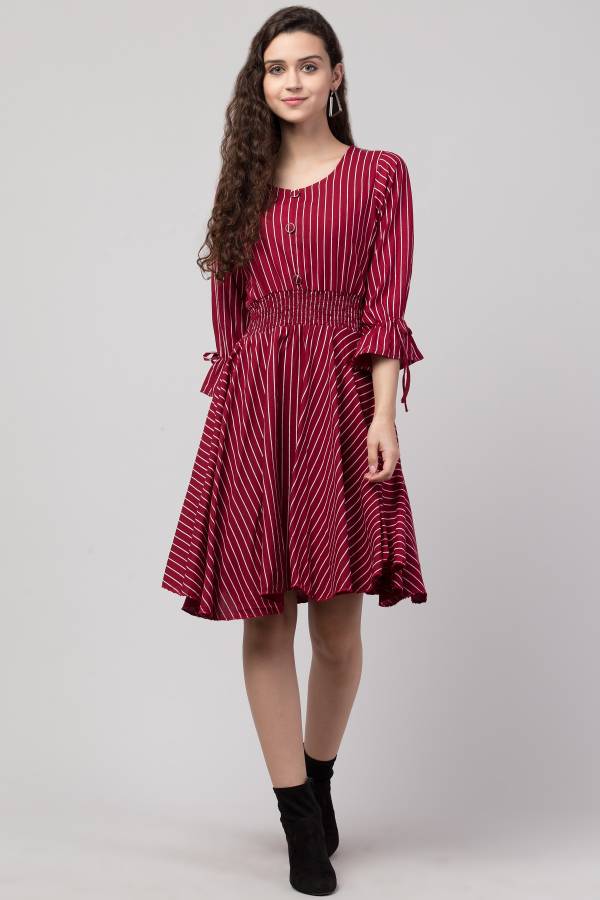 Women A-line Maroon, White Dress Price in India