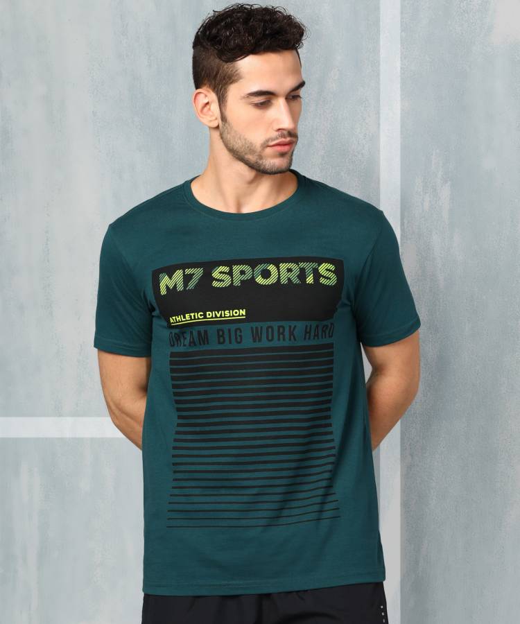Printed Men Round Neck Dark Green T-Shirt Price in India