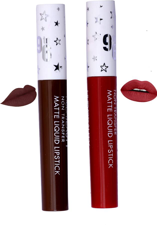 color blaze Matte Liquid Lip Gloss Combo of 2 Lipstick (Orangish Red & Chocolate Mood) Price in India
