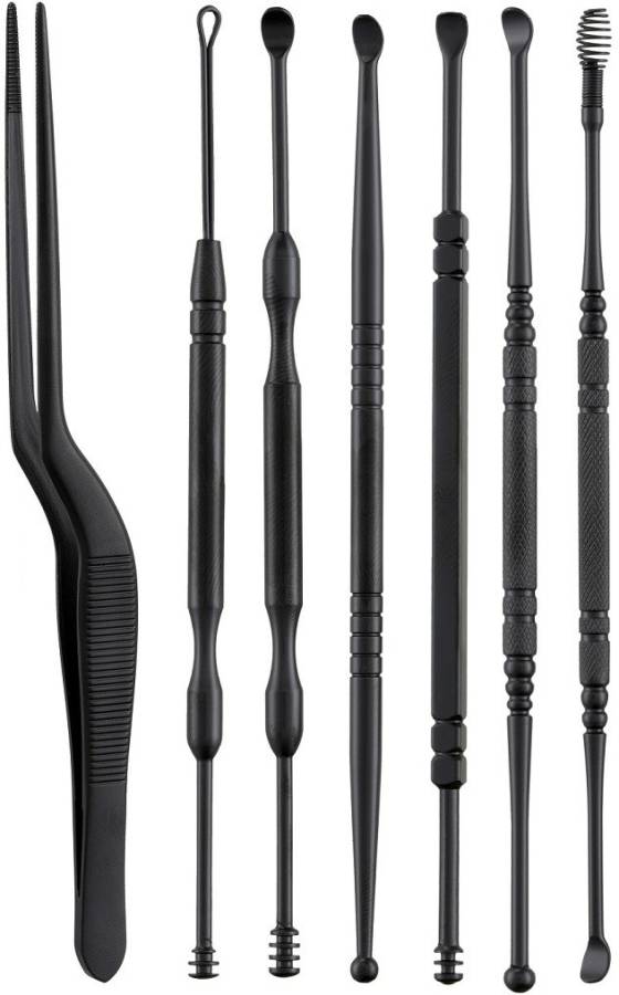 Beauté Secrets 7 Pcs Ear Wax Removal Kit Ear Pick Tools Curette Cleaner Reusable Ear Cleaner with Storage Box, Black Price in India