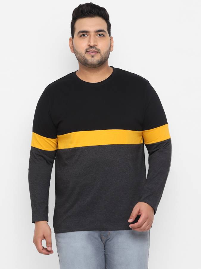 Color Block Men Round Neck Black, Grey, Yellow T-Shirt Price in India