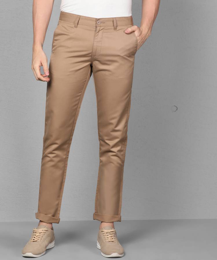 Slim Fit Men Pure Cotton Khaki Pure Cotton Trousers