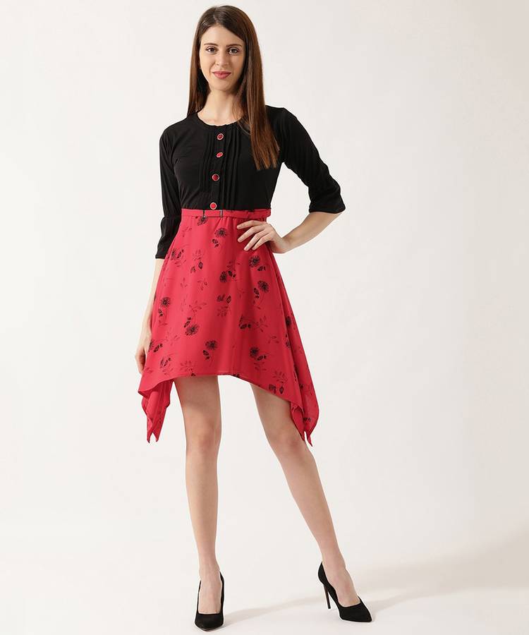 Women Asymmetric Red, Black Dress