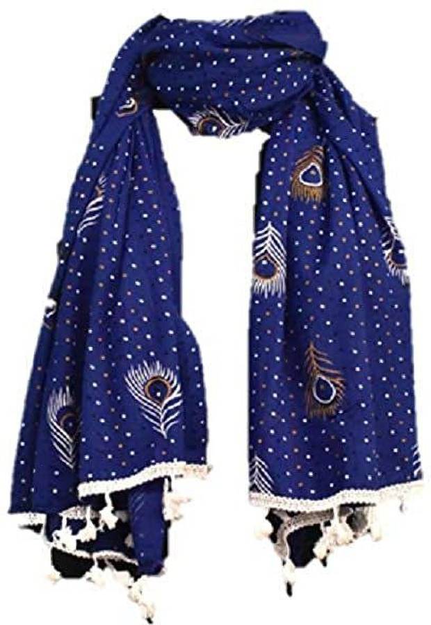 Cotton Blend Printed Blue Women Dupatta