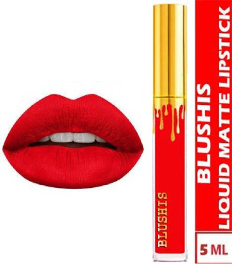 BLUSHIS High Defination Waterproof Long-lasting Non Transfer Smudge proof Liquid matte Lipstick Deep Red Colour Price in India