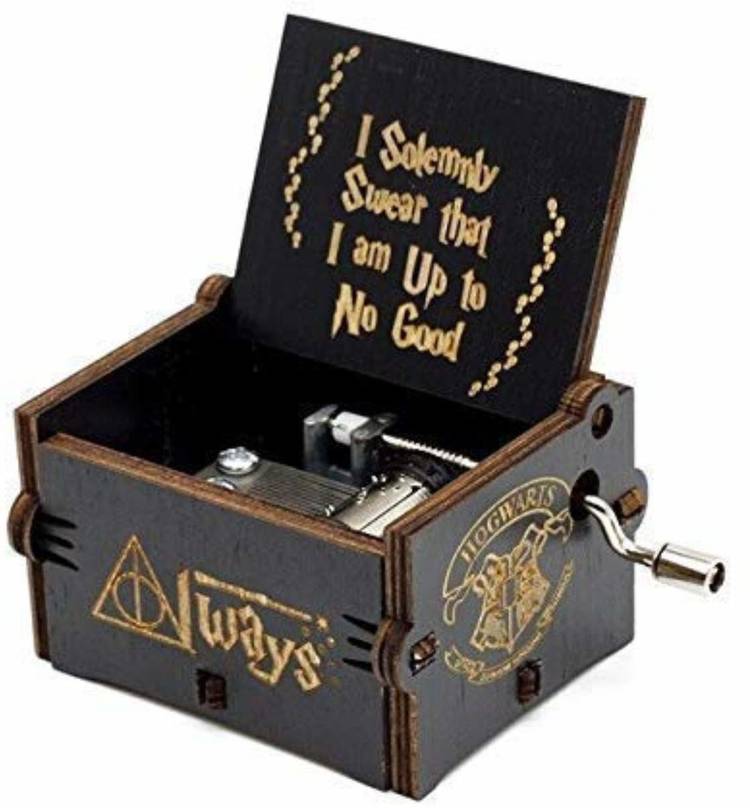 Fusked Wooden Theme Black Hand Cranked Collectable Engraved Music Box Black