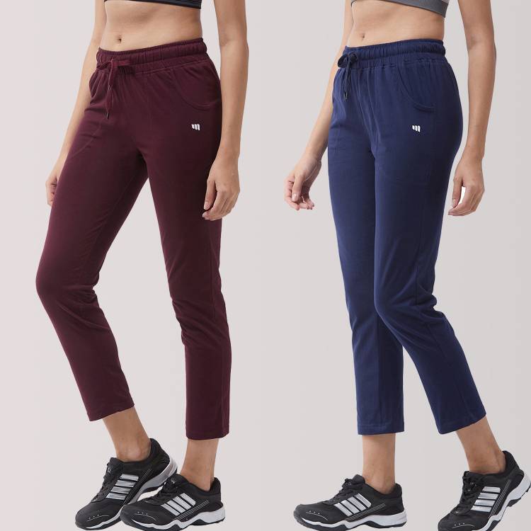 Solid Women Dark Blue, Maroon Track Pants