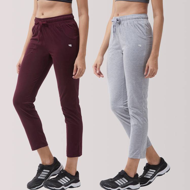 Solid Women Maroon, Grey Track Pants