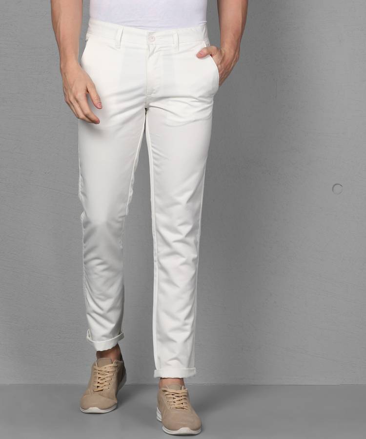 Slim Fit Men Pure Cotton Cream Pure Cotton Trousers